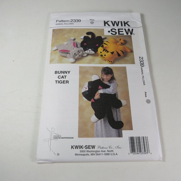 Kwik Sew 2339 Sewing Pattern NEW UNOPENED Pet Pillow Cat, Bunny Rabbit, Tiger - Picture 2 of 6